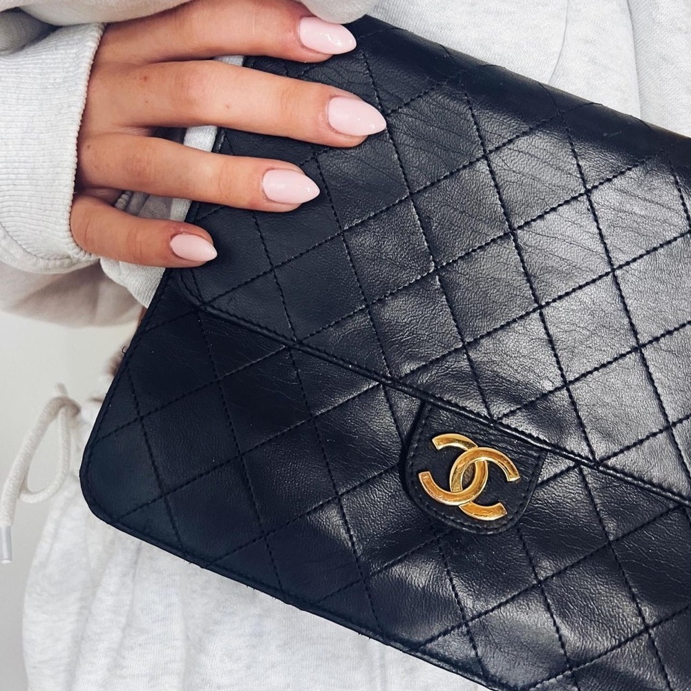 CHANEL Black Quilted Lambskin Crossbody with Gold CC Hardware